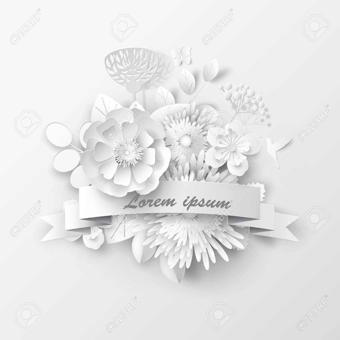 ペーパーアートの花の背景 紙切れベクトルストック のイラスト素材 ベクタ Image