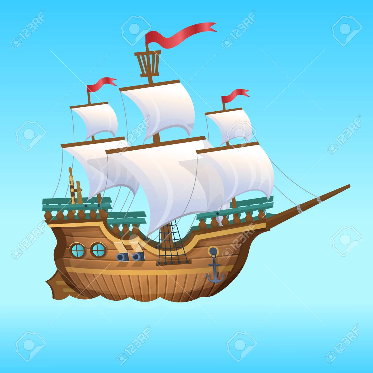 Cartoon Vector Illustration. Pirate Ship, Sailing Ship. Royalty Free SVG,  Cliparts, Vectors, and Stock Illustration. Image 123414389., image size:1300x1300