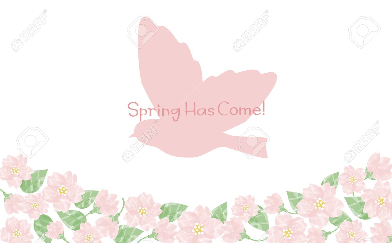 Background Watercolor Cherry Blossom Bird Royalty Free Cliparts