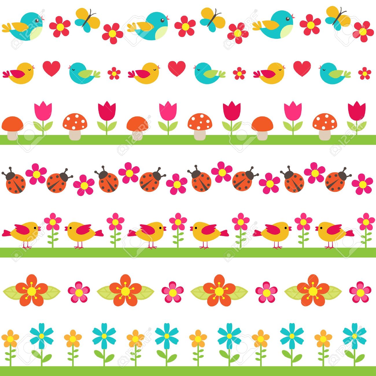 cute seamless borders with birds and flowers royalty free cliparts