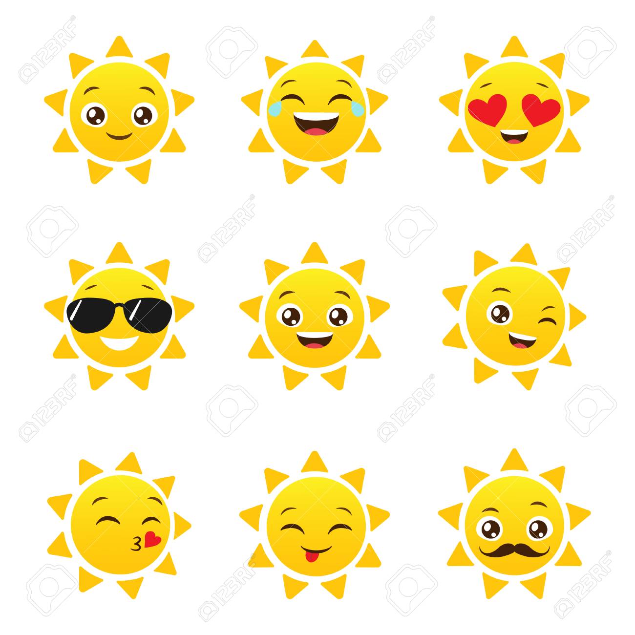 set of funny sun emoticons for summer design happy sun vector vector emojis