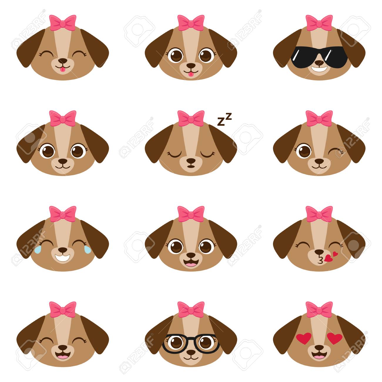 Cute Cartoon Girl Puppy With Different Expressions. Vector Set Of Female Dog  Emojis Royalty Free SVG, Cliparts, Vectors, and Stock Illustration. Image  126055450.