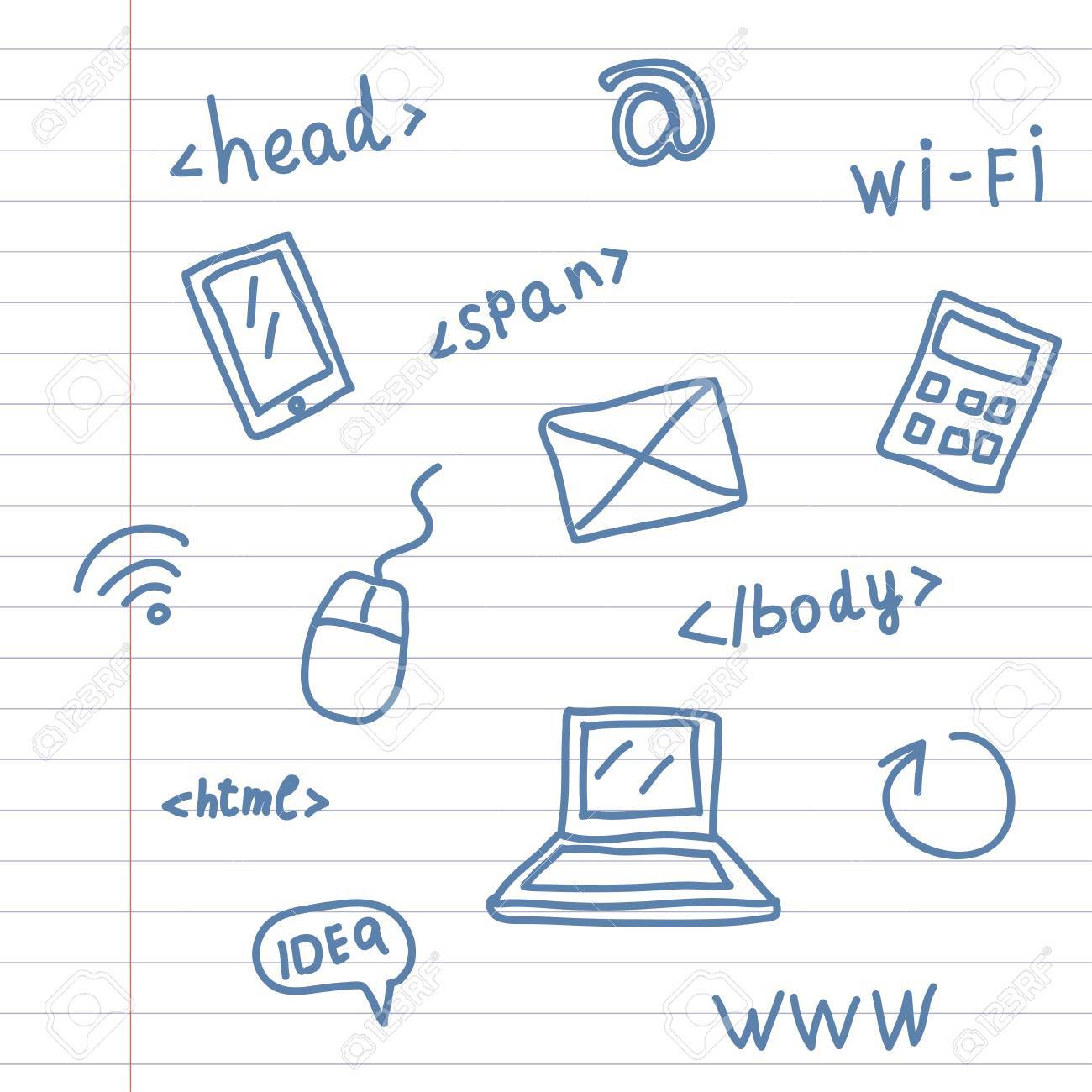 ノート用紙に手書き Web シンボルのイラスト素材 ベクタ Image ノート用紙に手書き Web シンボルのイラスト素材 ベクタ Image