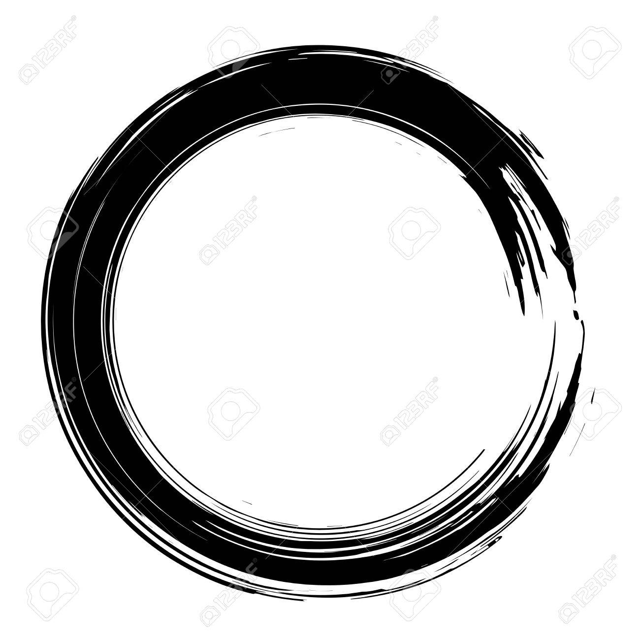 grunge hand drawn black paintbrush circle shape curved brush