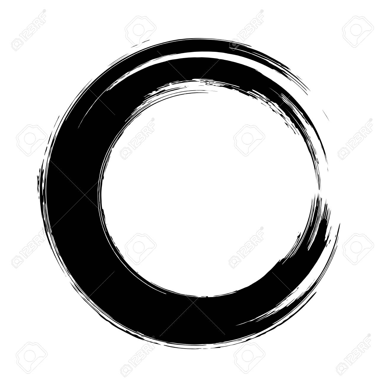 grunge hand drawn black paintbrush circle shape curved brush