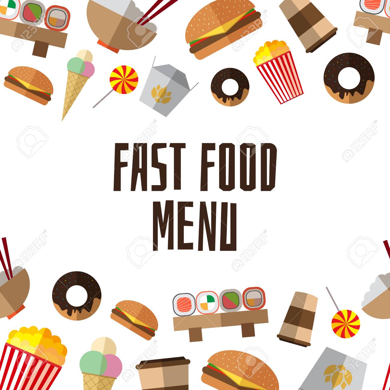 fast food menu template with colorful simple flat icon royalty free