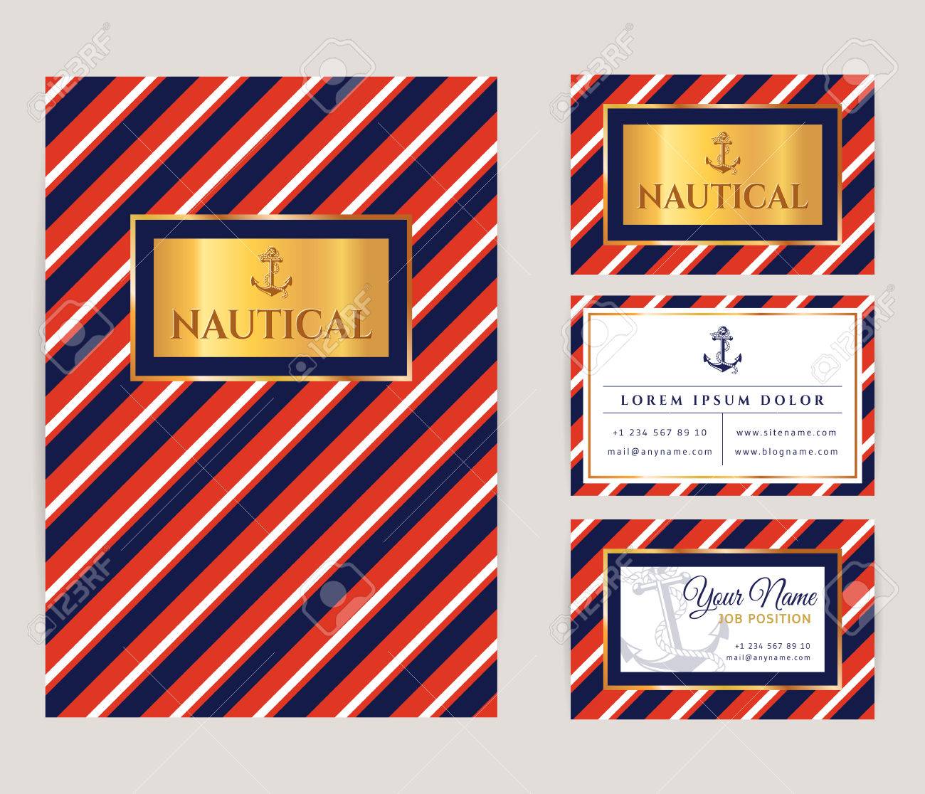 set of corporate identity templates with anchor nautical and flyer themes