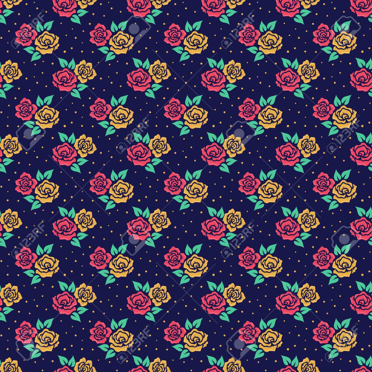 Floral Pattern In Retro Style Seamless Background With Cute Hand Drawn Flowers Vector Illustration Royalty Free Cliparts Vectors And Stock Illustration Image