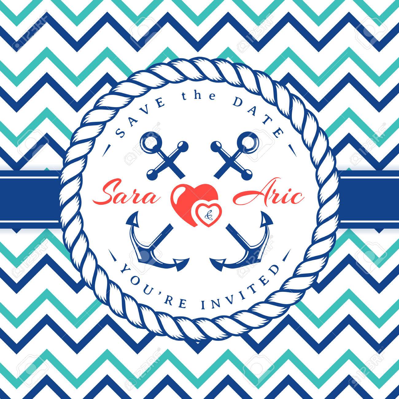 sea wedding invitation card elegant template in nautical style chevron pattern templates