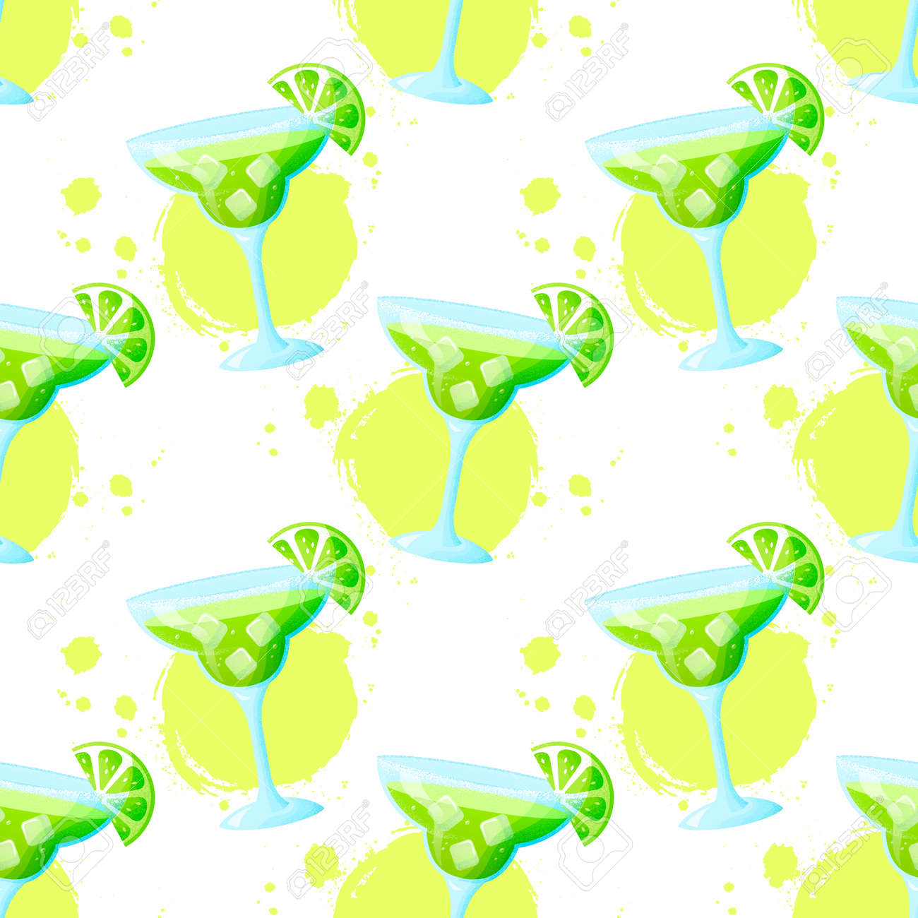 Seamless pattern with Margarita cocktail. Raster background with refreshing summer drink and paint spots. - 169243859 Seamless pattern with Margarita cocktail. Raster background with refreshing summer drink and paint spots. - 169243859