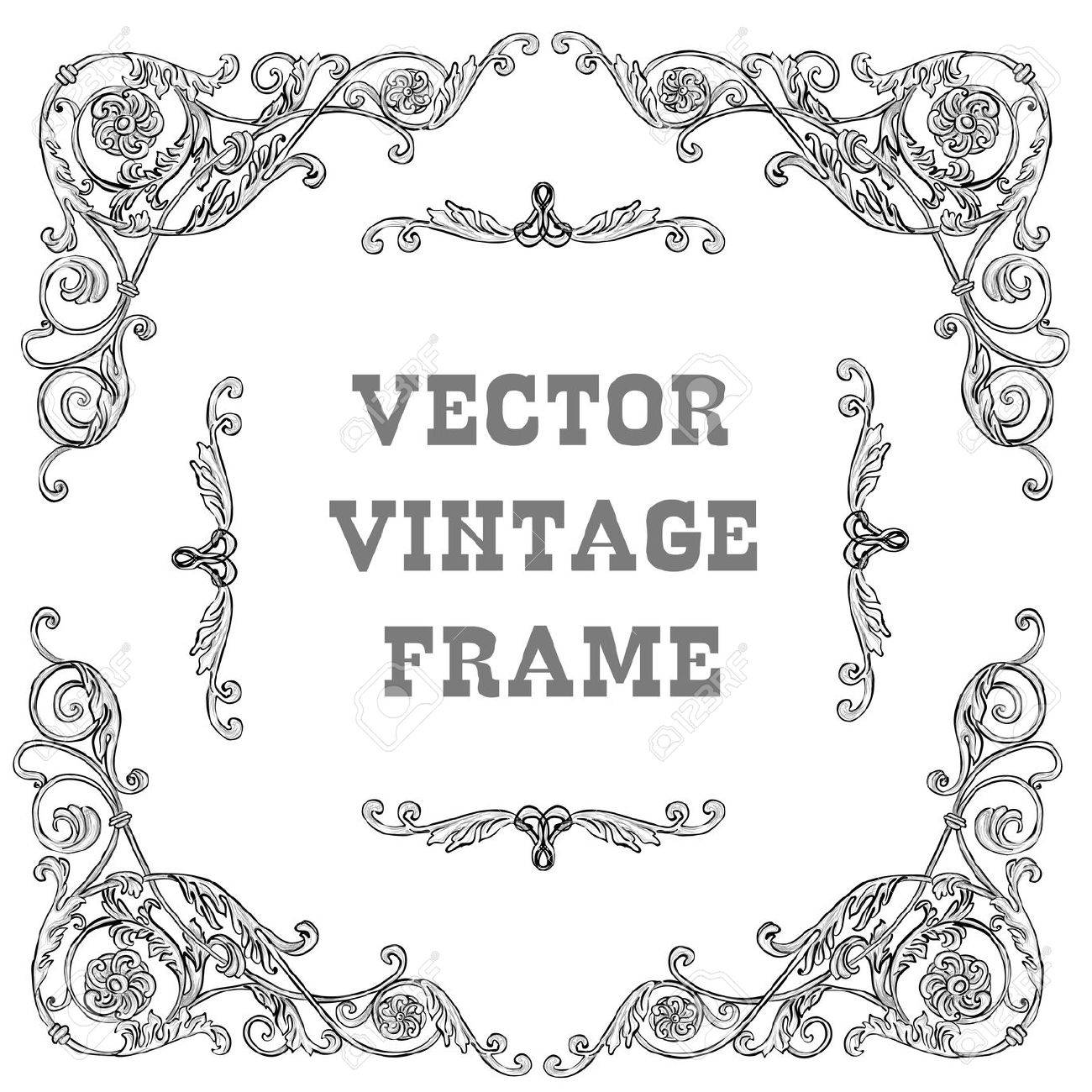Cadre Baroque Noir Sur Un Fond Blanc Badges Rétro Vintage Avec