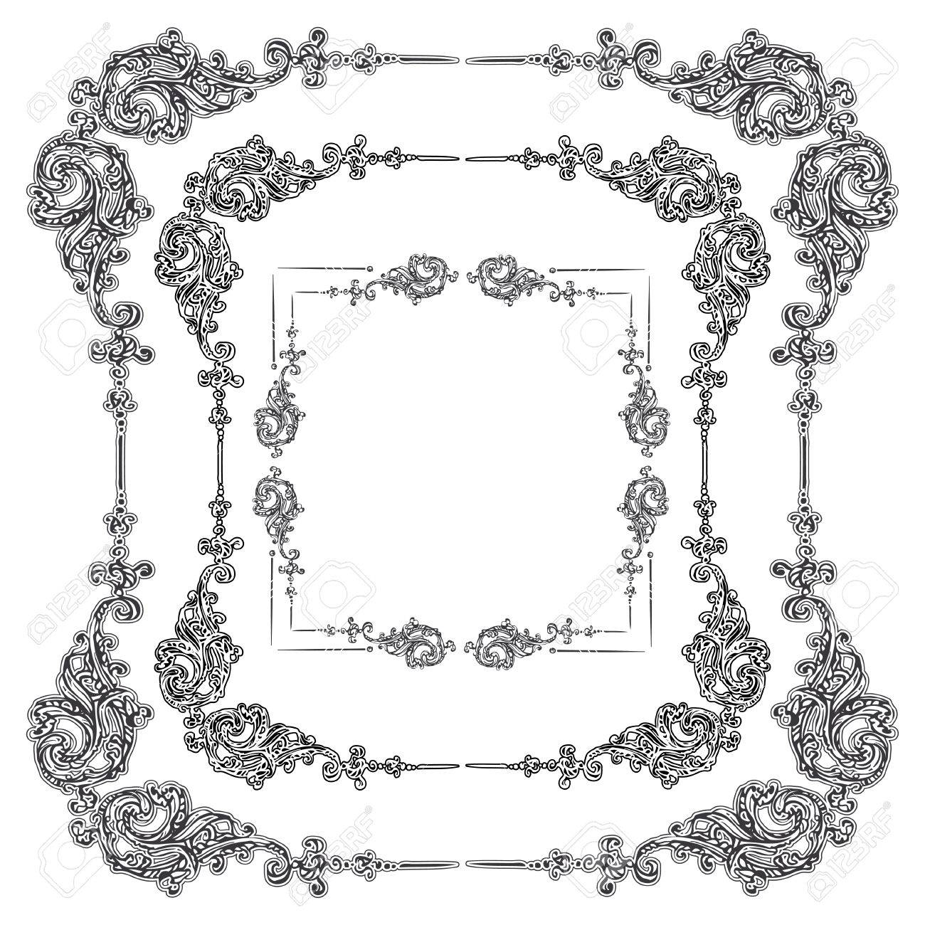 ベクトルは アンティークのバロック様式の装飾的なデザインでレトロな飾りパターンとロココ調のフレームを設定 のイラスト素材 ベクタ Image