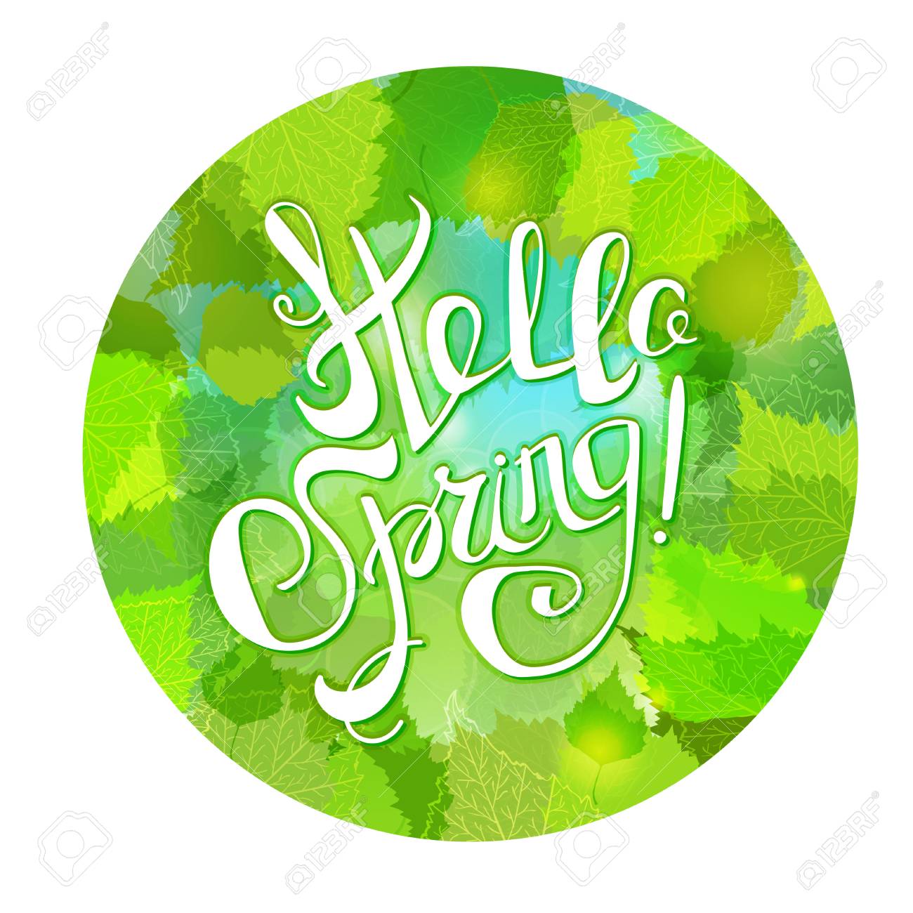 こんにちは春手書きベクトルの葉と青い空丸輝く背景にイラスト のイラスト素材 ベクタ Image