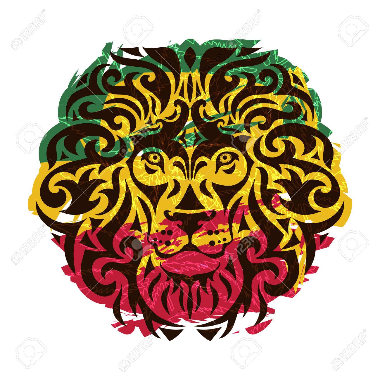 rasta theme with lion head on a white background vector
