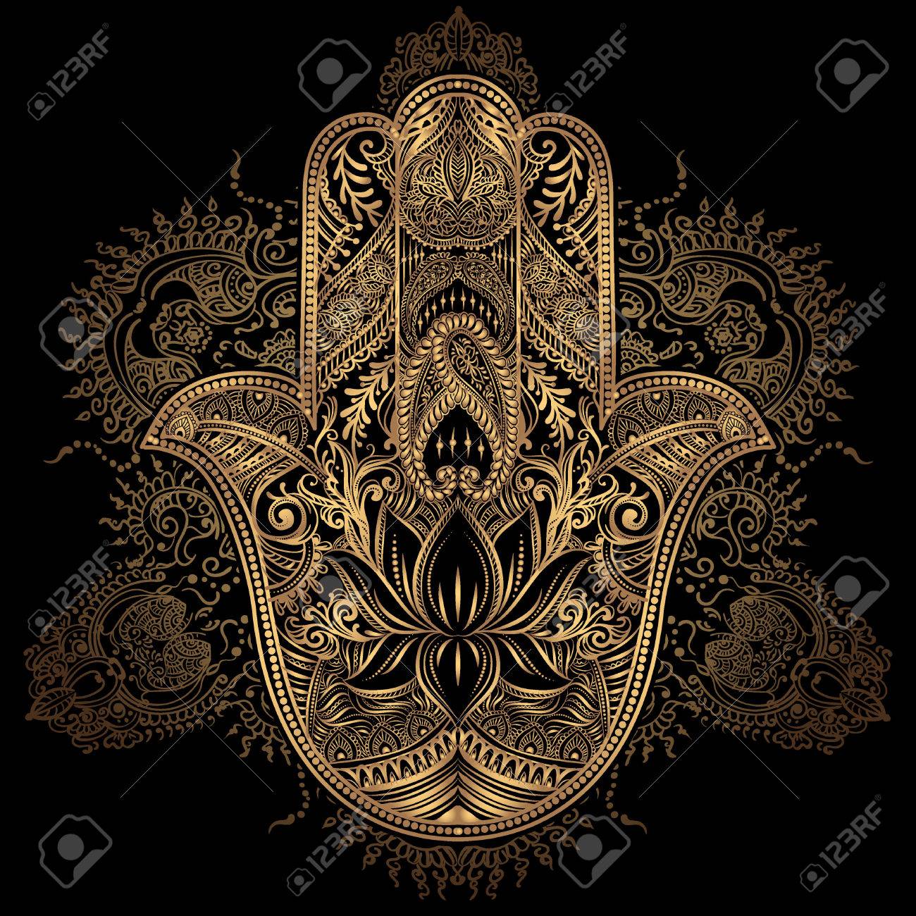 Hand drawn Ornate amulet Hamsa Hand of Fatima. Ethnic amulet common in Indian, Arabic and Jewish cultures. - 61249031 Hand drawn Ornate amulet Hamsa Hand of Fatima. Ethnic amulet common in Indian, Arabic and Jewish cultures. - 61249031