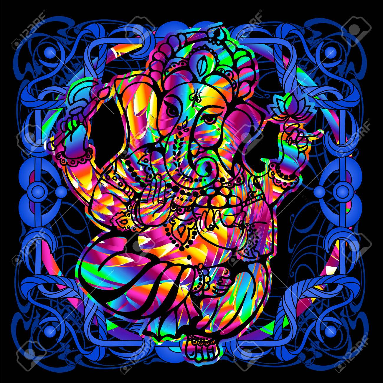 ガネーシャの頭は、サイケデリックな絵です。のイラスト素材
