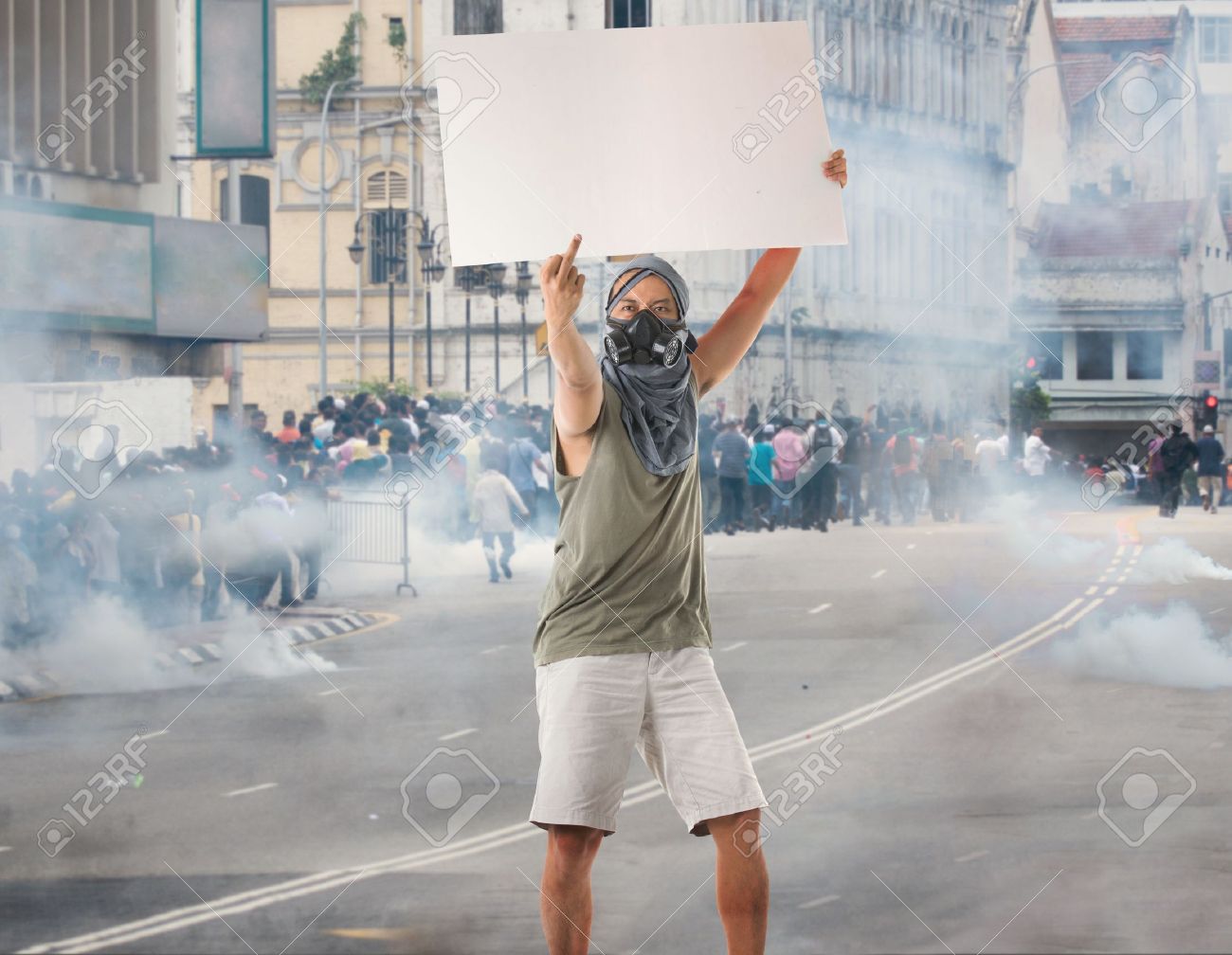 Man In Street Protest With Blank Cardboard Looks Great For Advertistment Stock Photo Picture And Royalty Free Image Image 17046367