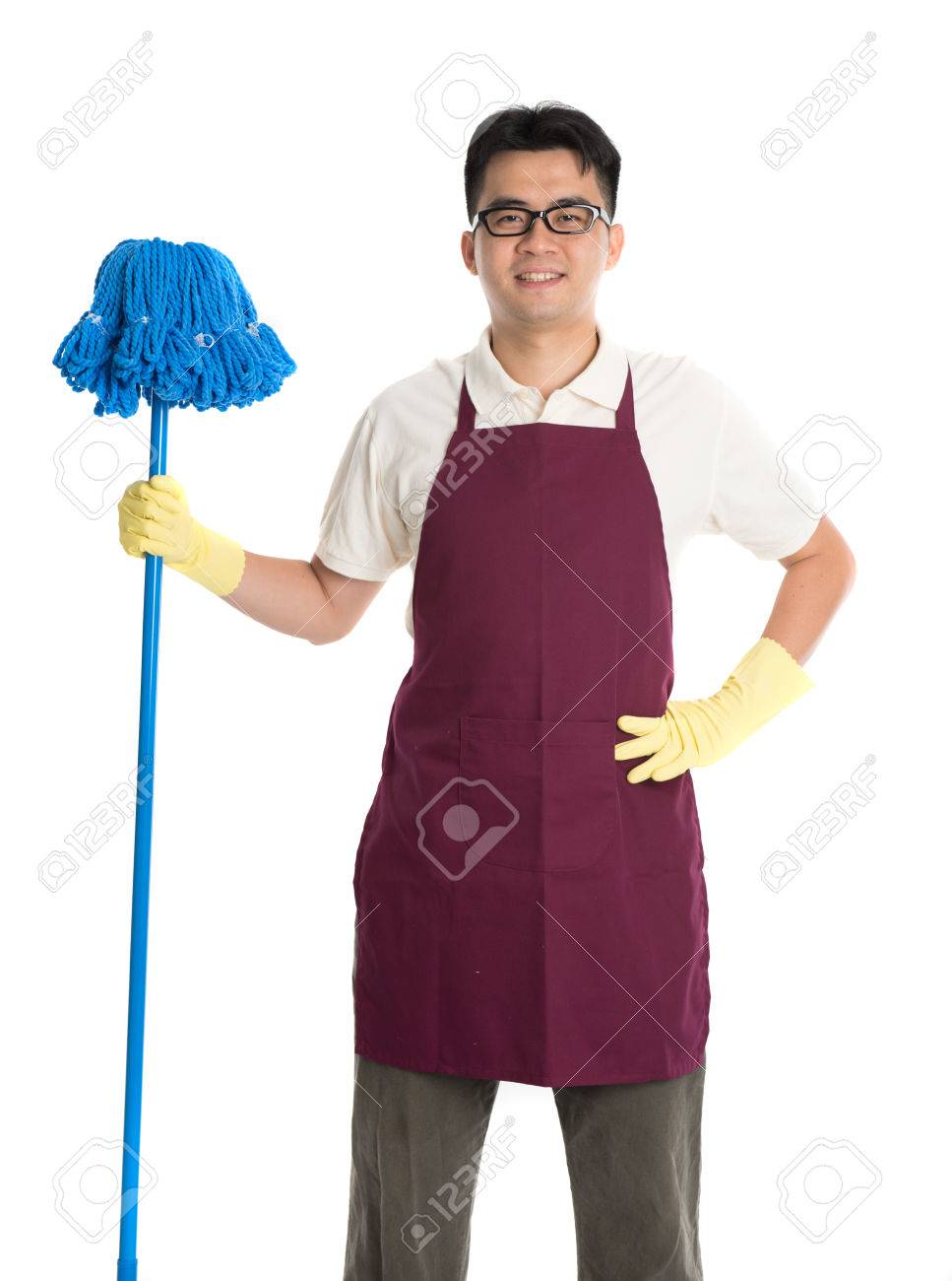 Chinese Male Janitor Or House Husband Cleaning Isolated On White Background  Stock Photo, Picture and Royalty Free Image. Image 31531886.
