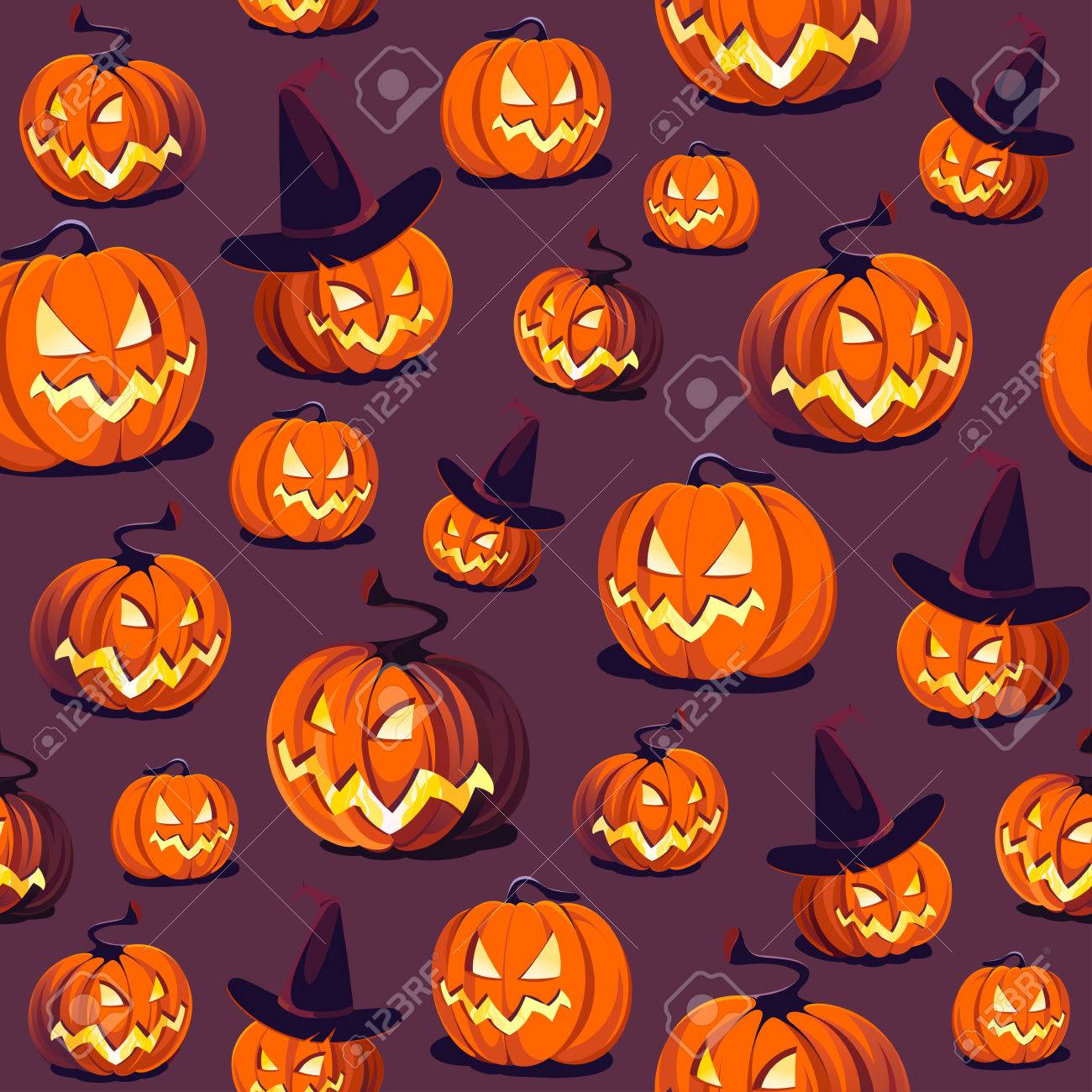 Halloween Pattern With Pumpkins On Dark Background Halloween Pattern With Pumpkins On Dark Background