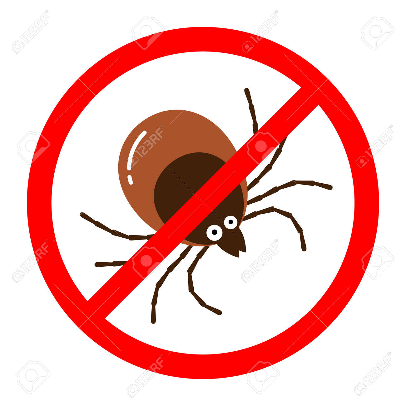 Red round anti tick warning sign with detailed tick insect bug. - 158998900 Red round anti tick warning sign with detailed tick insect bug. - 158998900