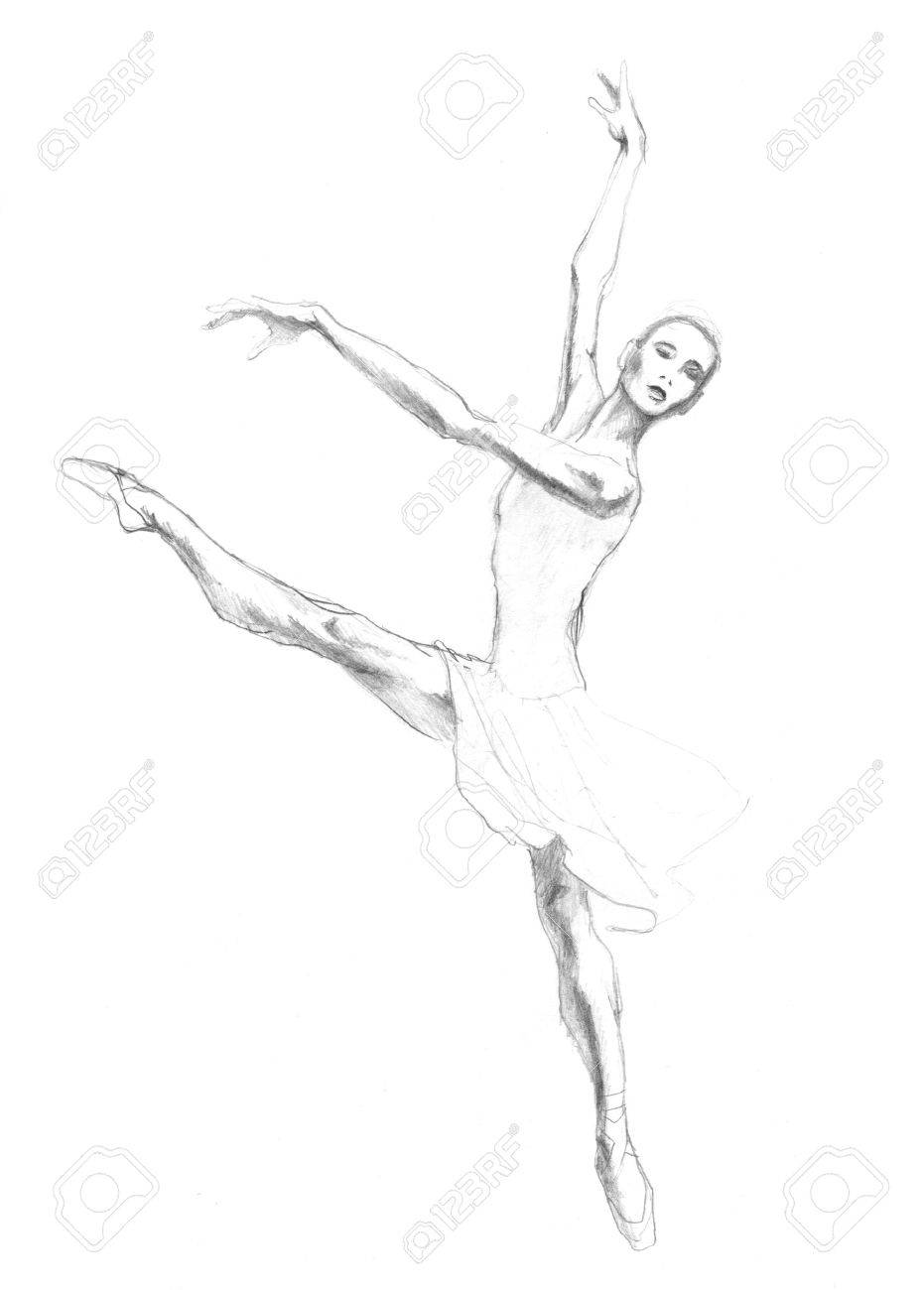 Dancing ballerina illustration painted by pencil sketch stock illustration 51669563