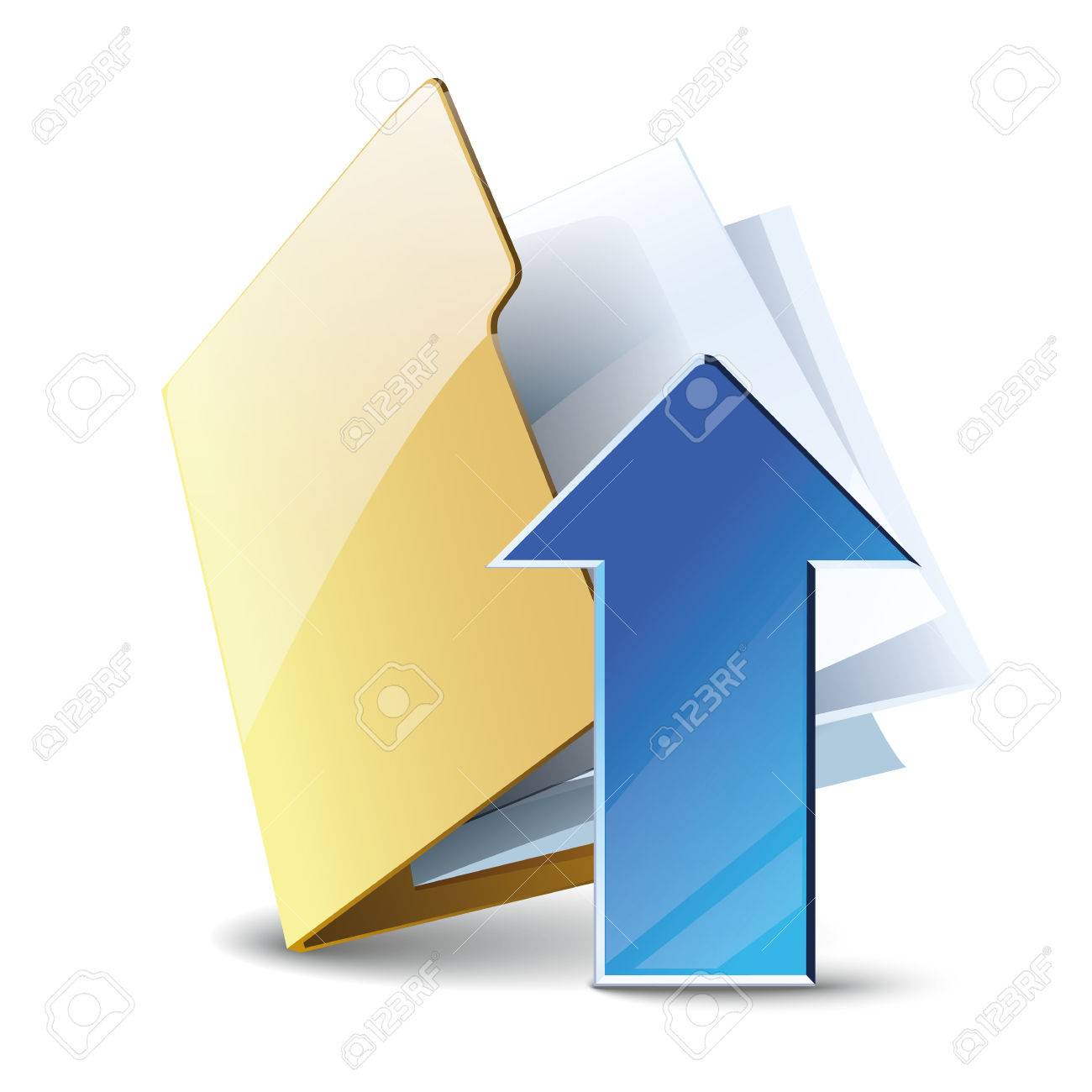 アップロードのベクトルのアイコン 白い背景で隔離の青い矢印の