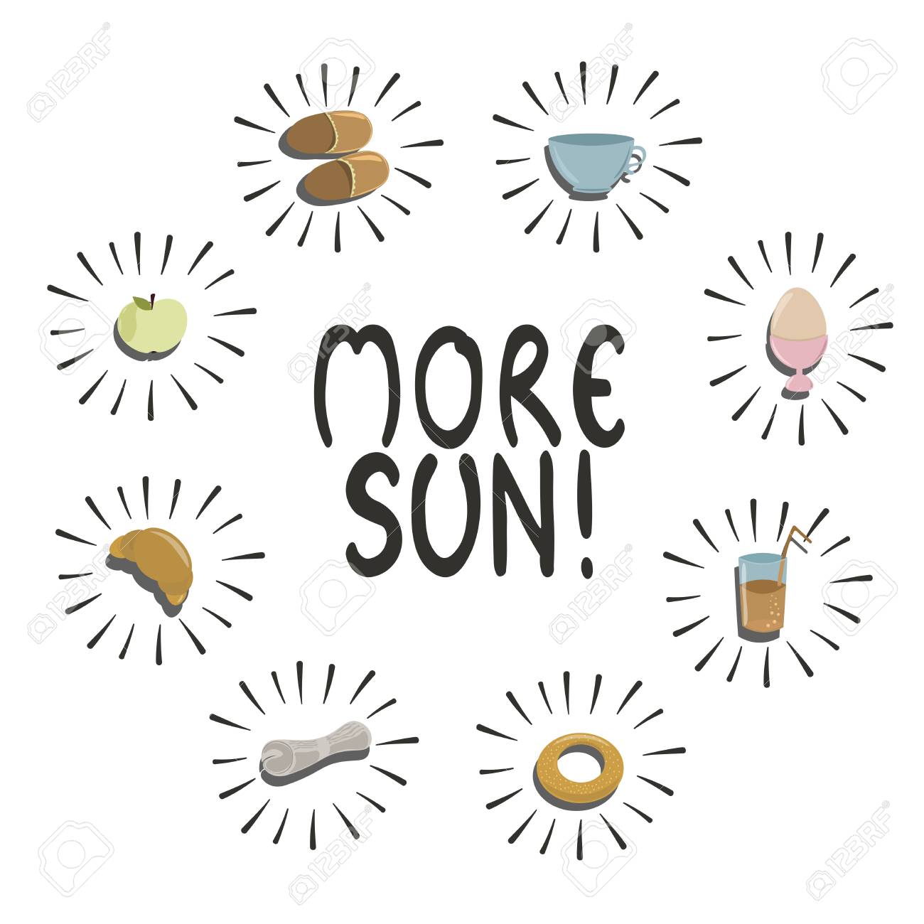 Vettoriale Piu Sole Frase Vettoriale Con Cose Per La Colazione Stampa Di Moda T Shirt Cartolina D Auguri E Design Di Banner Image