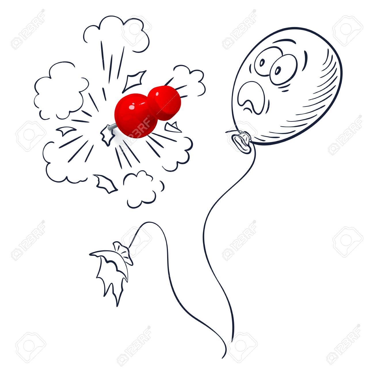 Percevejo Vermelho Furar O Balao Desenhado A Mao O Balao Estourou O Segundo Balao Esta Com Medo Ilustraciones Vectoriales Clip Art Vectorizado Libre De Derechos Image 90659923