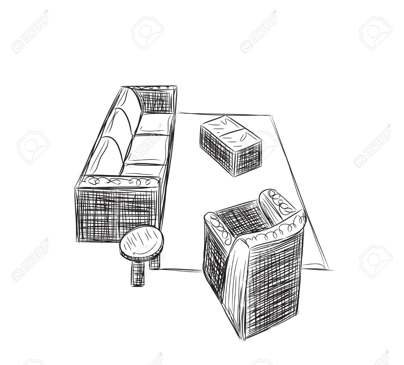 応接室 インテリアの外形スケッチの編集可能なベクター イラストです のイラスト素材 ベクタ Image