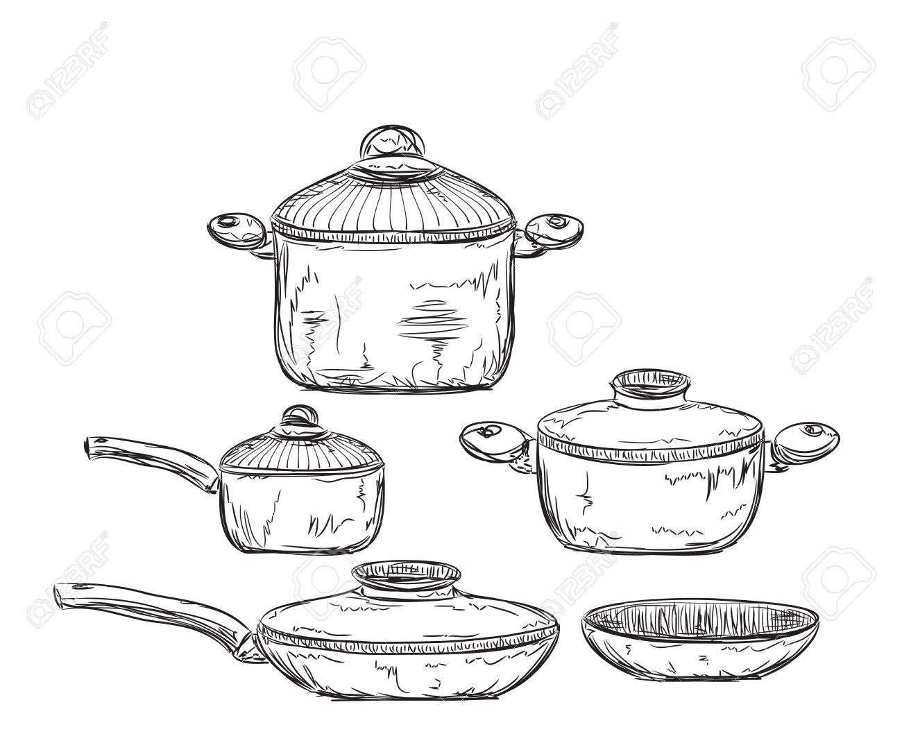 手描きイラストの食器です 調理器具 のイラスト素材 ベクタ Image