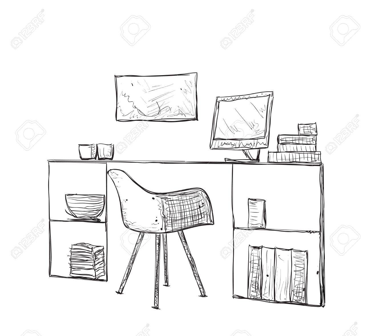 Dessiné Table Croquis Mobilier De Travail À Et Lieu La Main BureauChaise CtxBsQhrd
