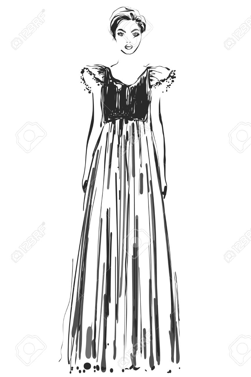 Dessin Animé ModeFille De Croquis Modèles Robe LR5Ac34jq
