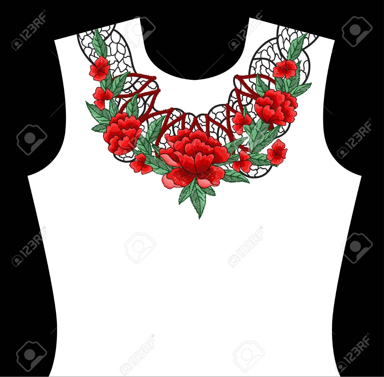 ベクトル刺繍デザイン花と襟のレース のイラスト素材 ベクタ Image ベクトル刺繍デザイン花と襟のレース のイラスト素材 ベクタ Image