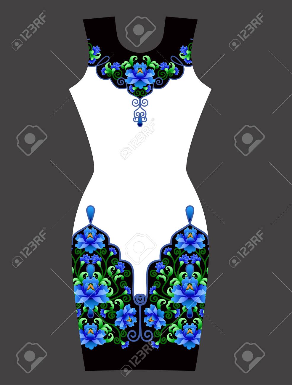 和風のドレスの刺繍デザイン のイラスト素材 ベクタ Image