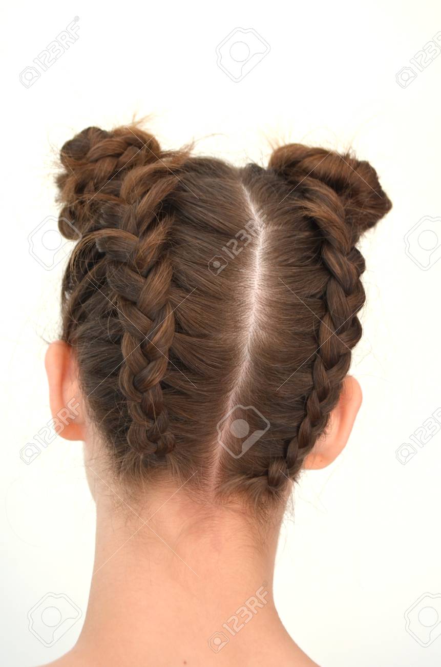 Hairstyle Braiding On Medium Length Stock Photo Picture And