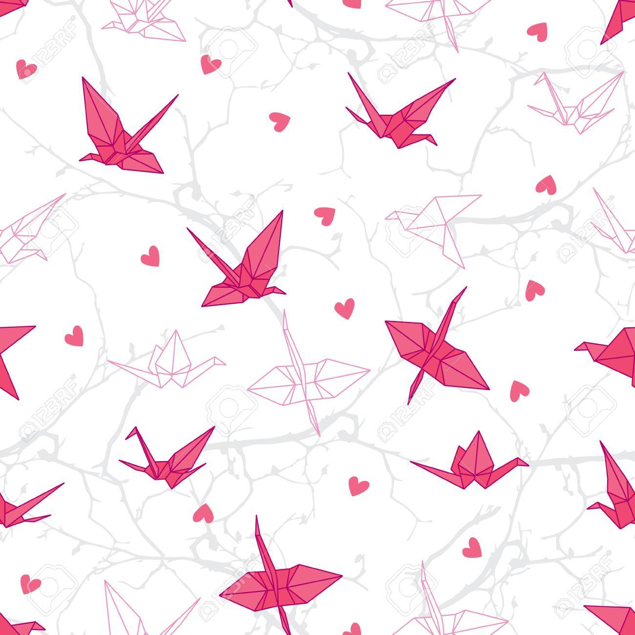 Origami cranes within just enjoy upon the branches seamless vector print picture regarding Origami Crane Instructions Printable identified as Origami cranes within take pleasure in upon the branches seamless vector print