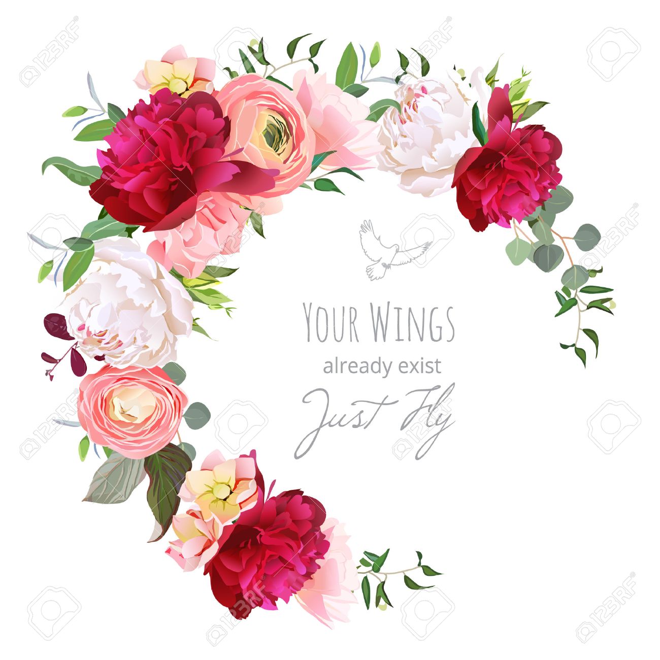 luxury floral vector round frame with ranunculus peony rose free floral vector