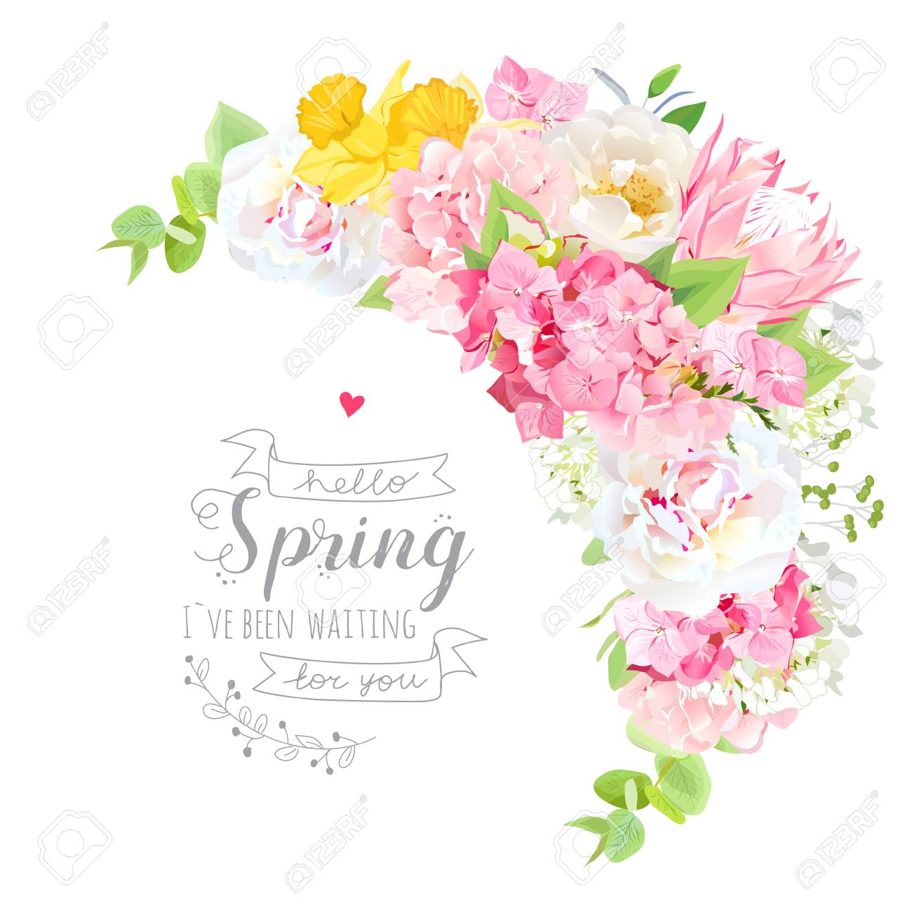 三日月形のブーケ ベクトル花のフレームのイラスト素材 ベクタ Image