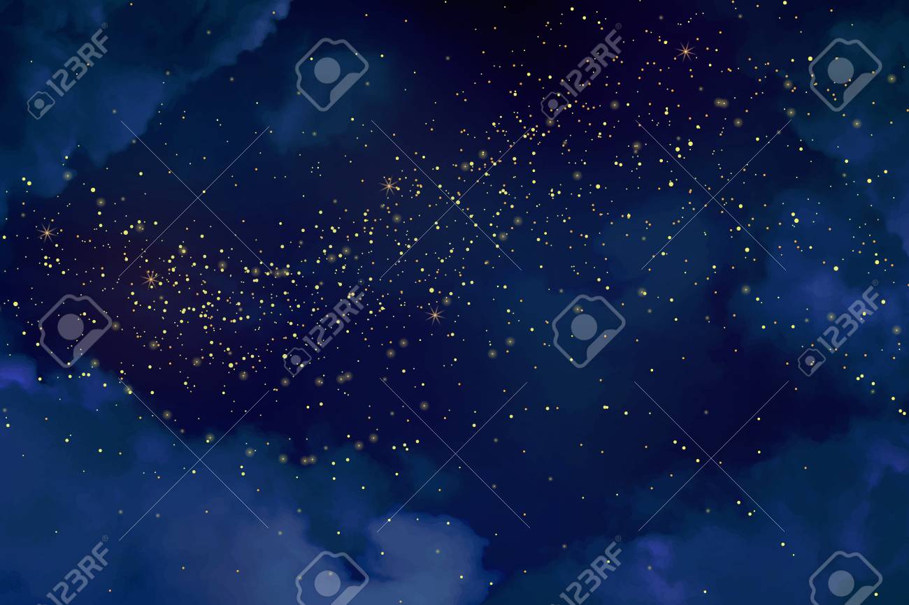 Magic night dark blue sky with sparkling stars. Gold glitter powder splash vector background. Golden scattered dust. Midnight milky way. Christmas winter texture with clouds. - 92870336 Magic night dark blue sky with sparkling stars. Gold glitter powder splash vector background. Golden scattered dust. Midnight milky way. Christmas winter texture with clouds. - 92870336