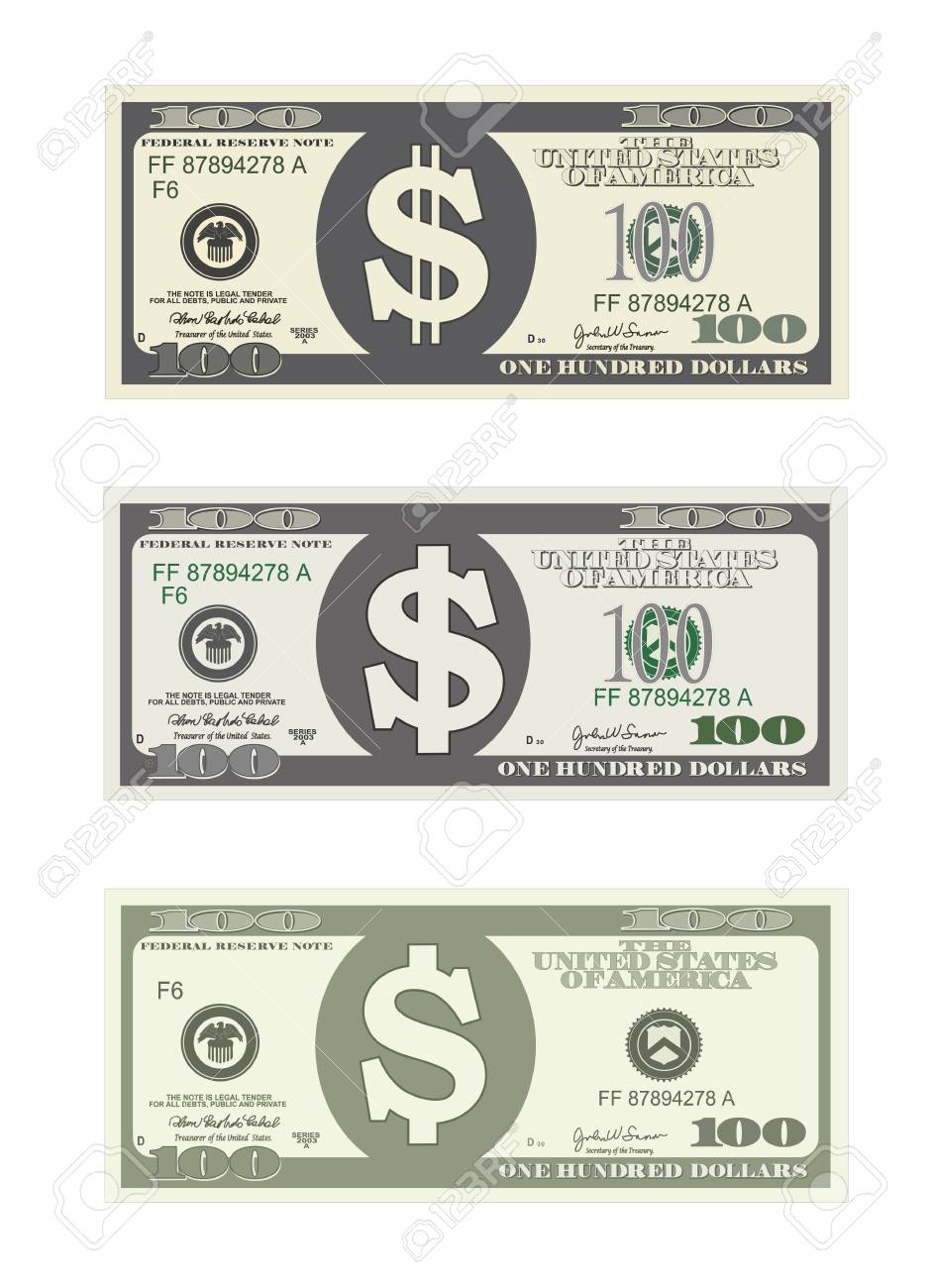 デザイン テンプレート 100 ドル紙幣 3 つのオプションの 1 つ 100 ドルを請求します 割引カード リーフレット クーポン チラシ 伝票に適しています フラット スタイルのベクトル 米ドルは 白い背景で隔離 のイラスト素材 ベクタ Image