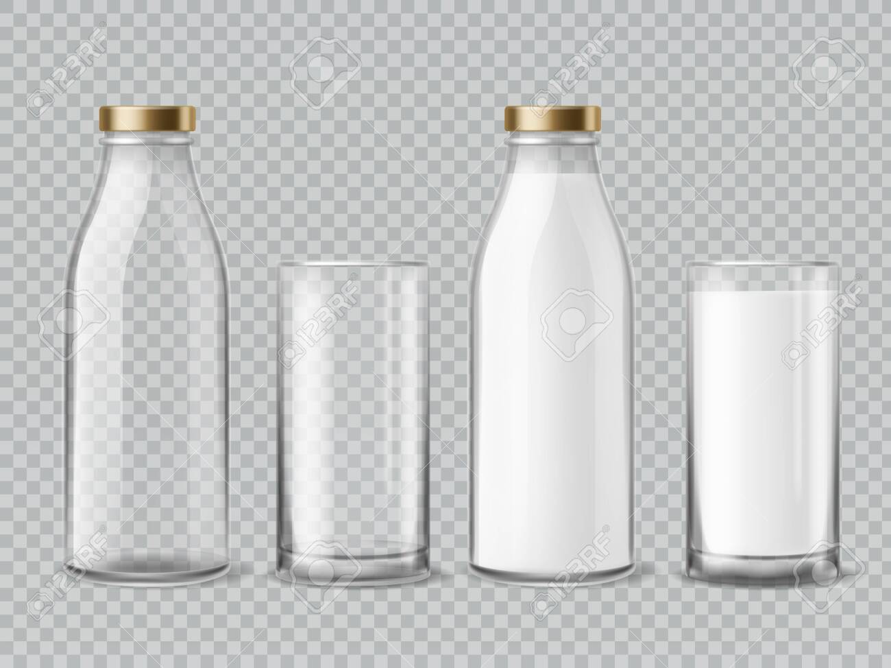 Download Milk Bottle And Glass Empty And Full Milk Realistic Bottles Royalty Free Cliparts Vectors And Stock Illustration Image 123934331