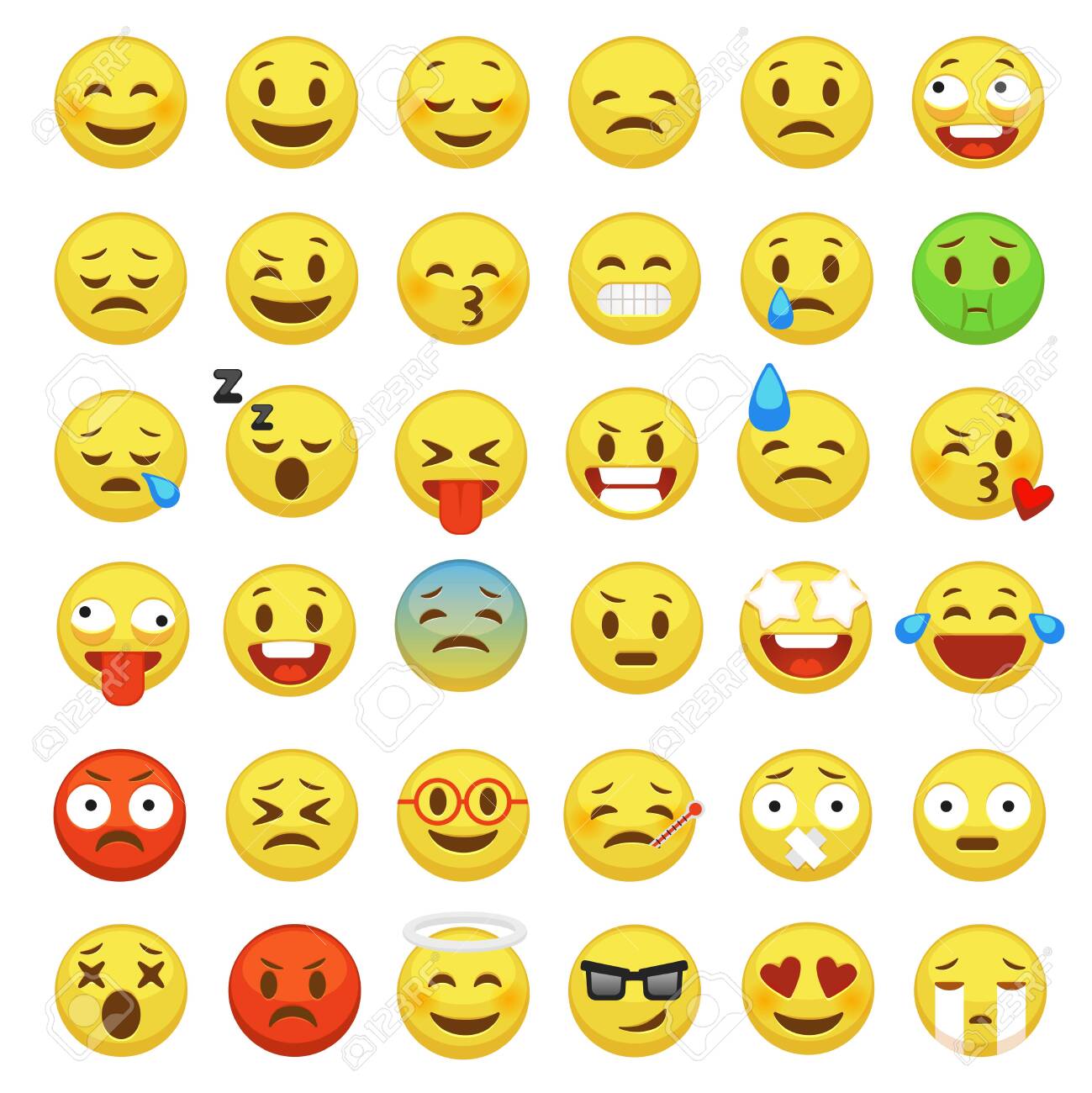 Emoji Set. Emoticon Face Smiley Character Facial Yellow Sign Message People  Man Emotion Feelings Chat Happy And Sad Emojis Cartoon Vector Icons Royalty  Free SVG, Cliparts, Vectors, and Stock Illustration. Image 123349219., image size:1299x1300