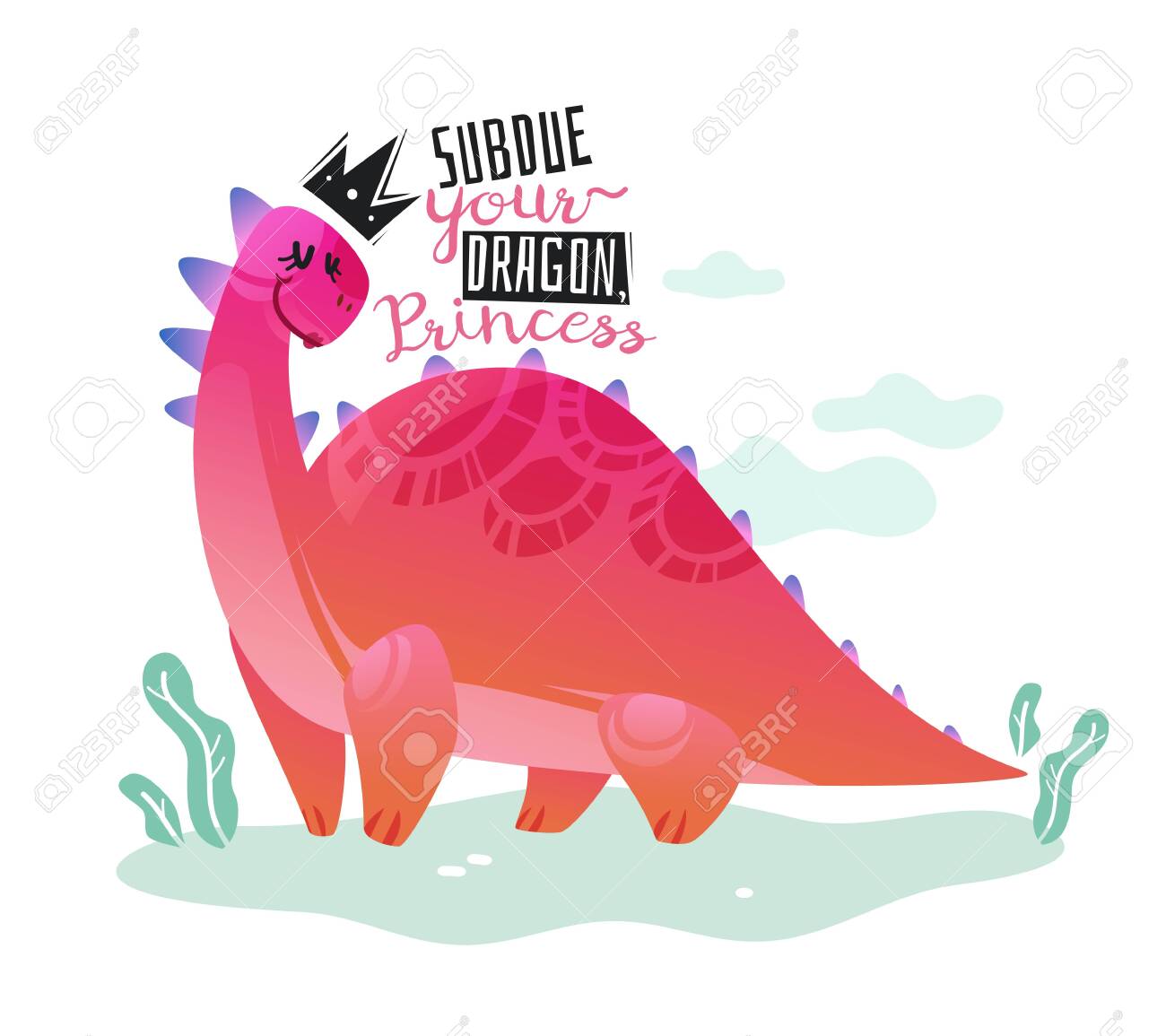 Dinosaur Princess Poster. Cute Dino Girl Print T-shirt Text Kids Funny  Design Happy Animal Cover Casual Textile Banner Cartoon Vector Texture  Royalty Free Cliparts, Vectors, And Stock Illustration. Image 122637462.
