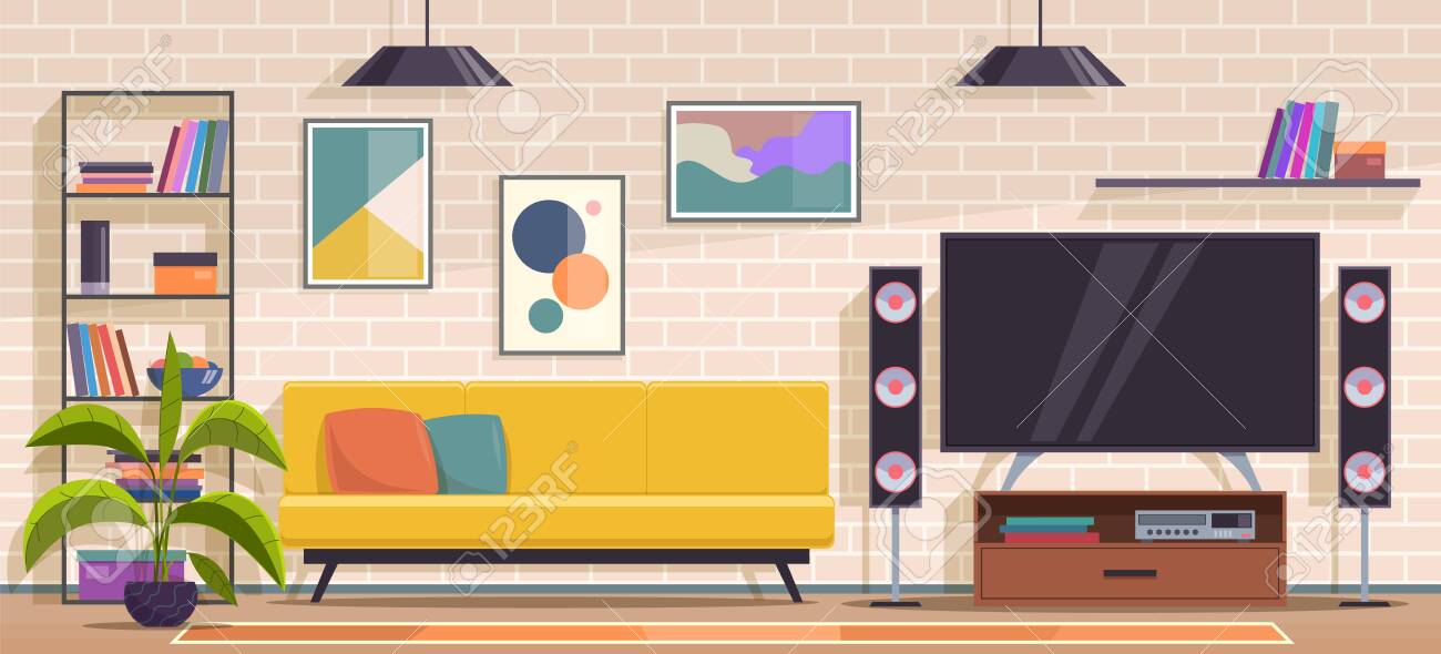 Living Room Modern Apartment Minimal Interior With Furniture Royalty Free Cliparts Vectors And Stock Illustration Image 142629660