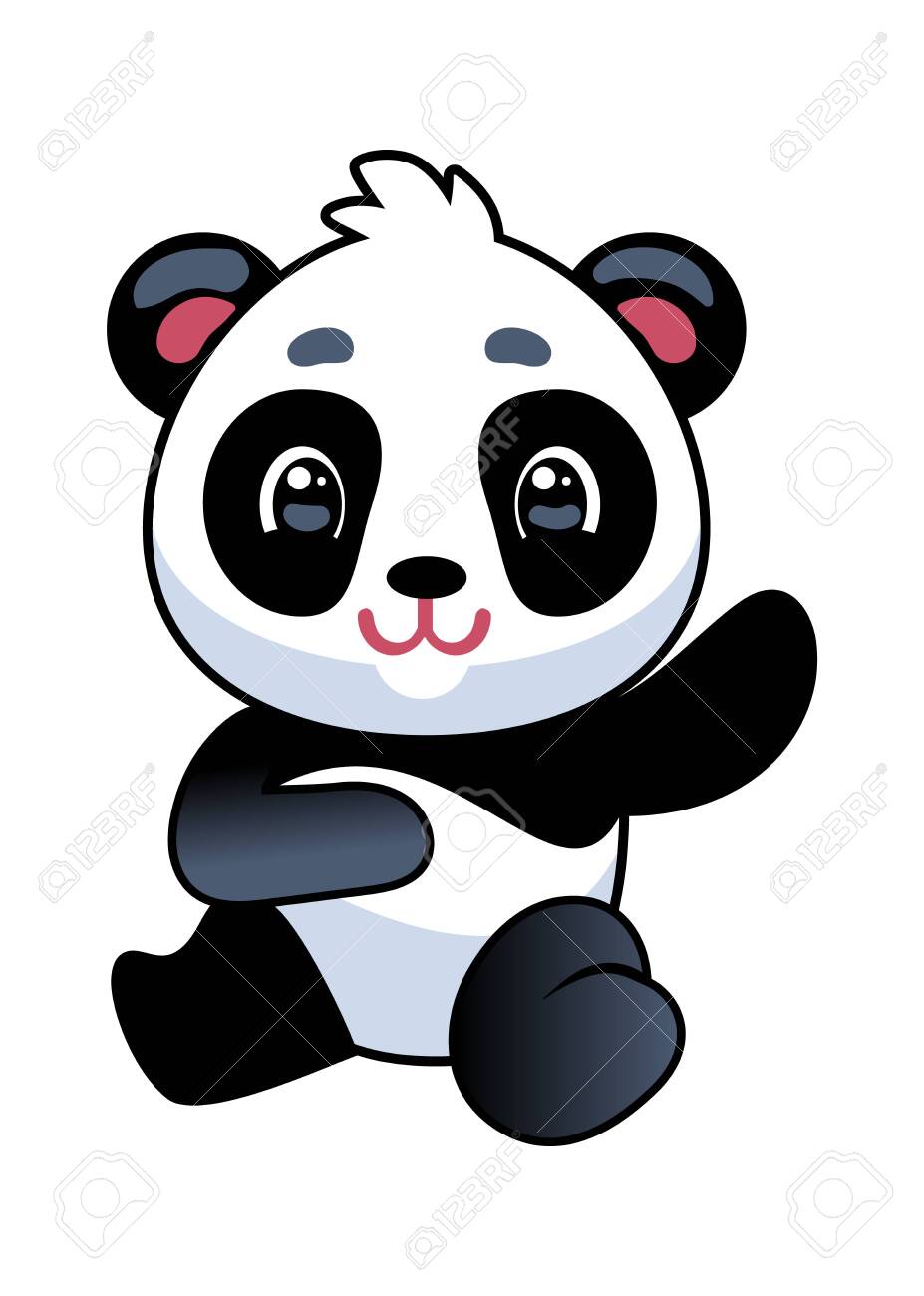Panda Cute Asian Adorable Bear Seating China Baby Mascot Wildlife Or Zoo Kawaii Animal Simple Icon Or Design Tropical Black And White Flat Cartoon Vector Isolated Character Kids Illustration Royalty Free Cliparts