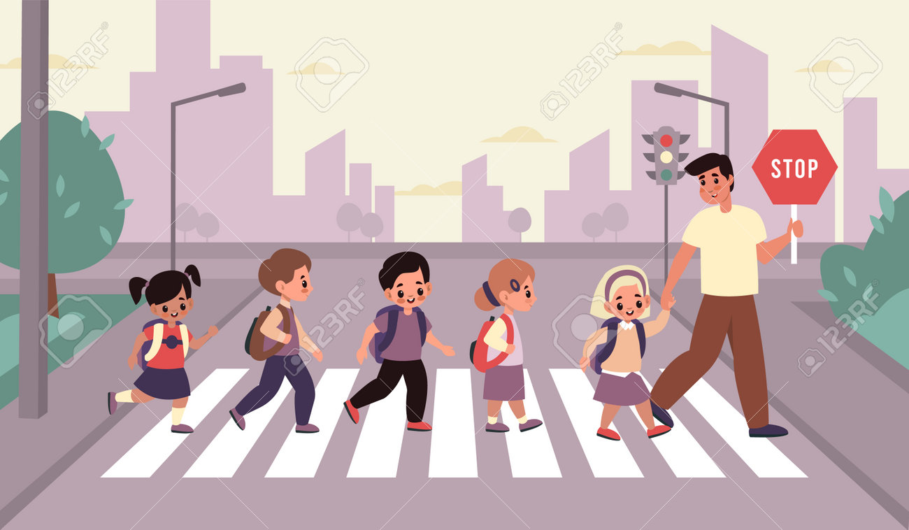 Crianças crosswalk. grupo de estudantes com mochilas cross street com adultos acompanhados, meninos e meninas da escola primária com professor na paisagem urbana. conceito de vetor de estilo plano de segurança rodoviária. - 162232733 Crianças crosswalk. grupo de estudantes com mochilas cross street com adultos acompanhados, meninos e meninas da escola primária com professor na paisagem urbana. conceito de vetor de estilo plano de segurança rodoviária. - 162232733