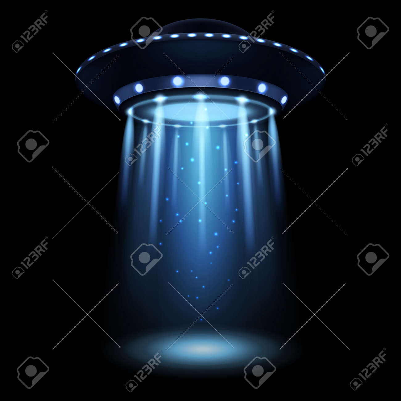UFO. Realistic Alien Spaceship With Light Beam. Futuristic Sci-fi  Unidentified Spacecraft. 3D Flying Saucer And Abduction Spotlight Ray.  Space Transport Illumination. Vector Illustration Royalty Free SVG, Cliparts,  Vectors, and Stock Illustration. Image, image size:1300x1300