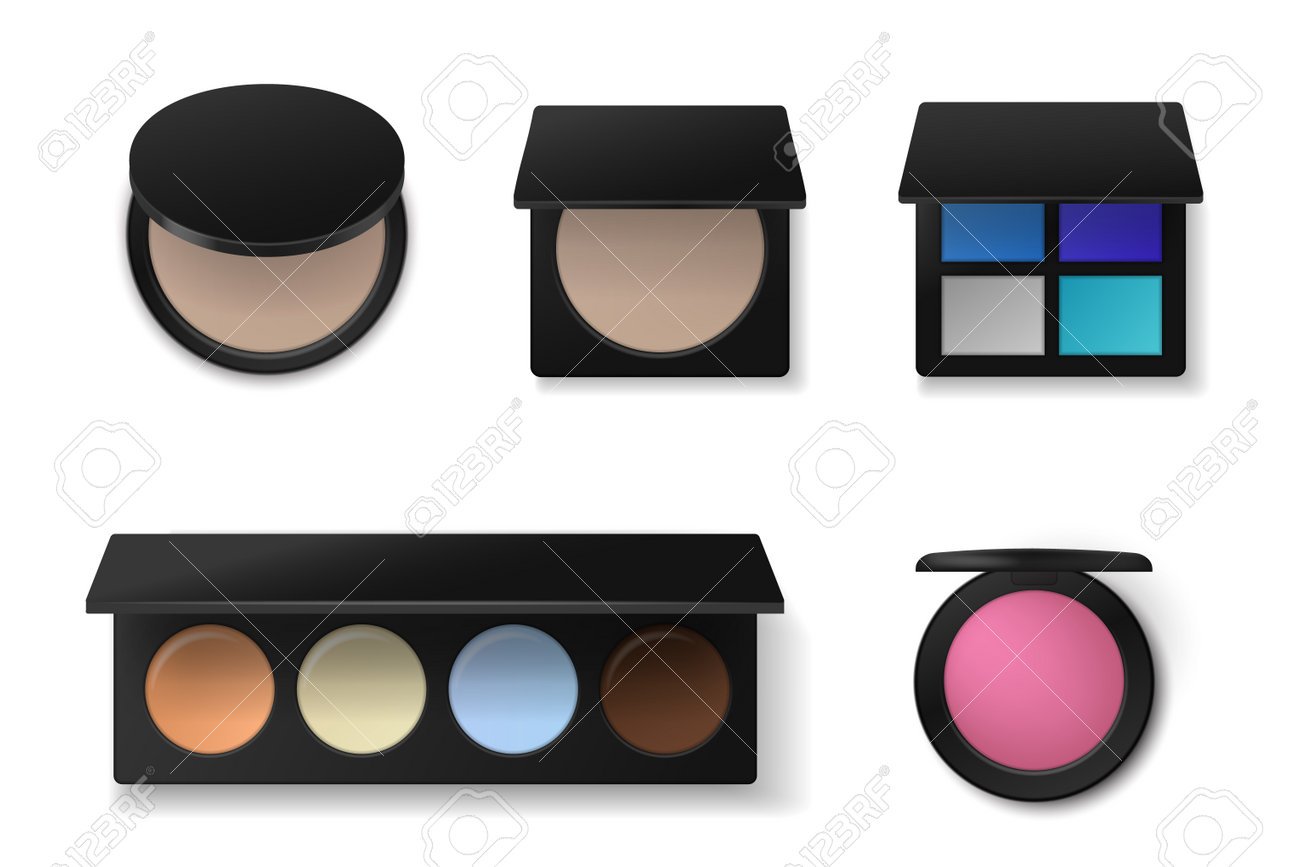 Professional cosmetics. Realistic eyeshadow or concealer palettes. Face powder and blush. Makeup products collection. Containers with decorative paints. Vector beauty accessory set - 171599915 Professional cosmetics. Realistic eyeshadow or concealer palettes. Face powder and blush. Makeup products collection. Containers with decorative paints. Vector beauty accessory set - 171599915