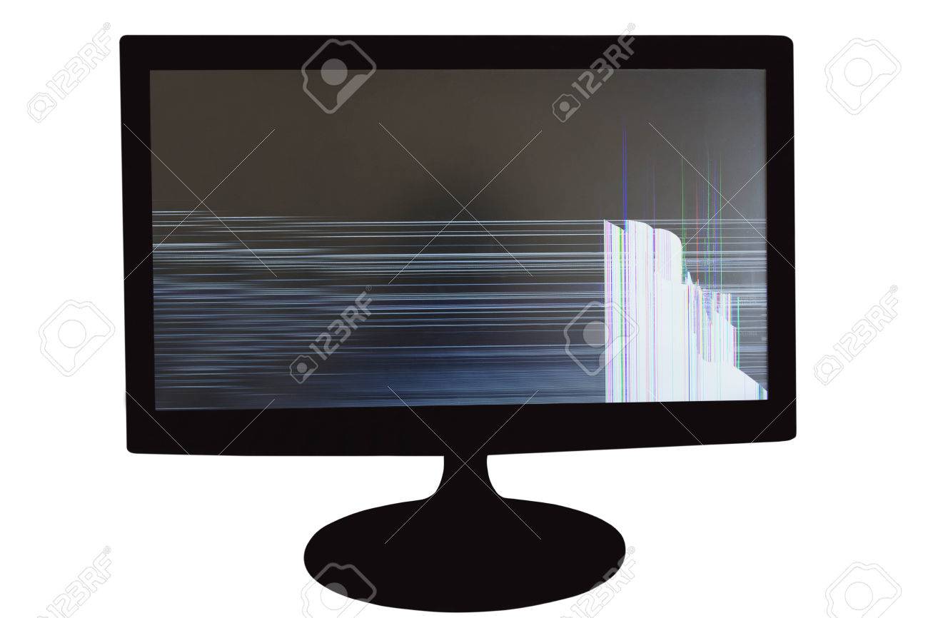 ひびの入ったガラスの壊れた液晶テレビ表示画面が白い背景で隔離 の写真素材 画像素材 Image 65727897