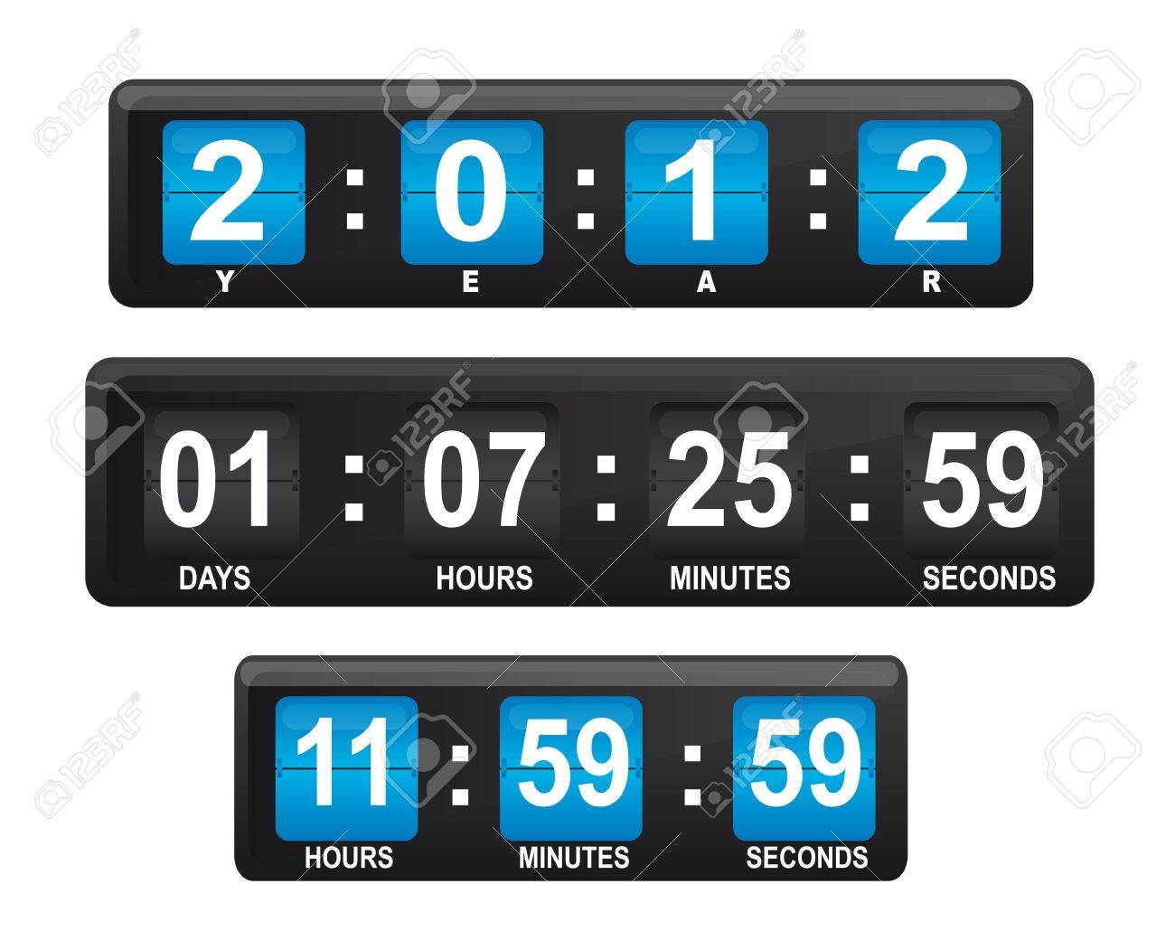 日付と時間 イラストから始まる番号の青と黒の表示と編集のイラスト素材 ベクタ Image